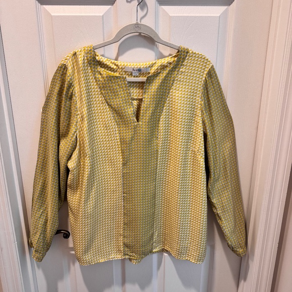 Woman's Silk Pattern Blouse, Yellow & Gray, Size 16R - Picture 1 of 10